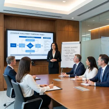 Leadership consultant guiding executives through a training process