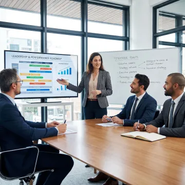 Organizational development consultant meeting with business leaders