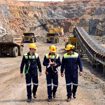 Mining safety team conducting a site assessment and field review
