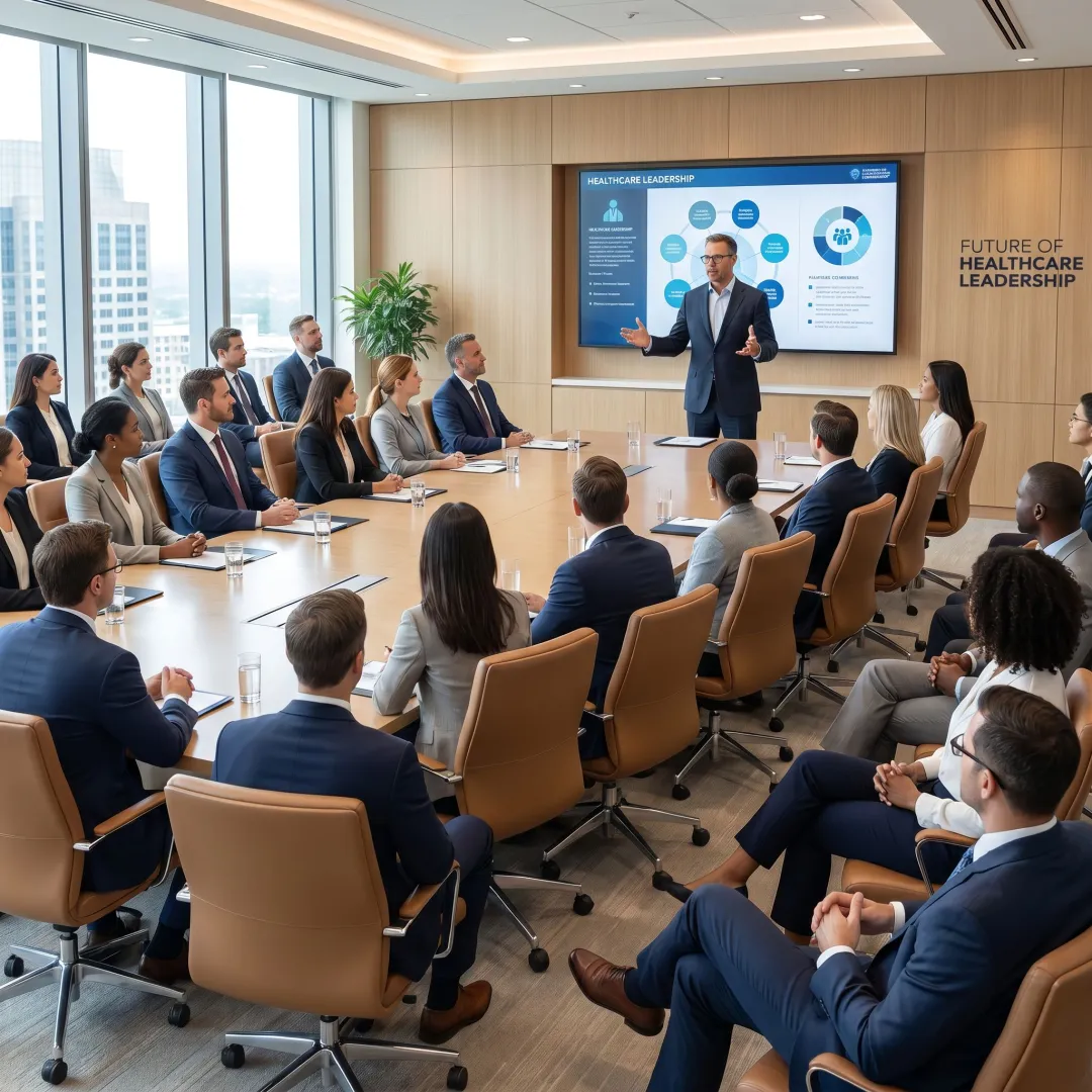 Speaker addressing healthcare leadership team