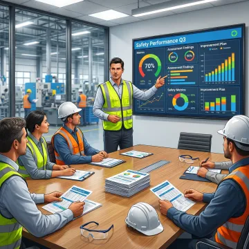 Safety consultant reviewing manufacturing safety program