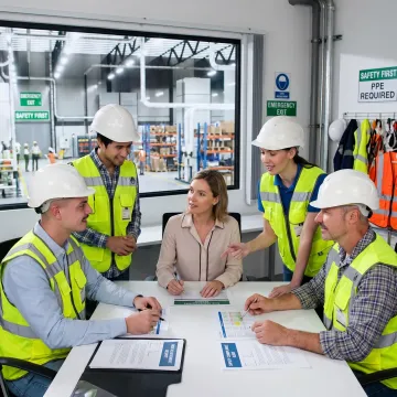 Safety consultants reviewing workplace risk plans
