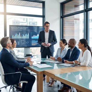 Consultant reviewing behavior-based performance strategy with leaders