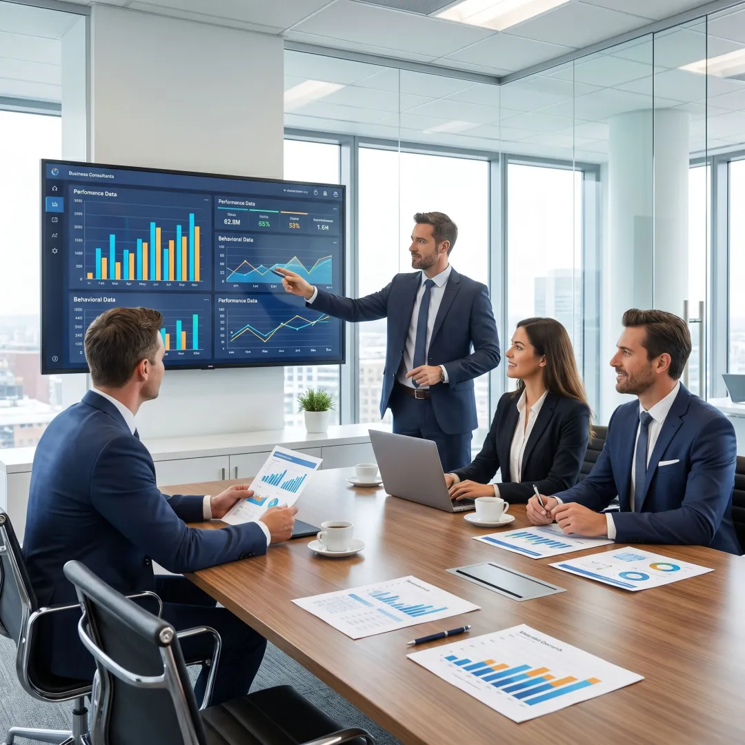 Consultants reviewing team assessment results