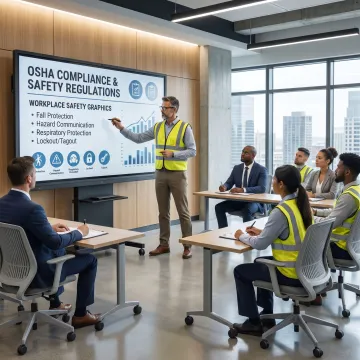 Workplace safety training session with instructor and team