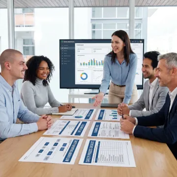Consultant reviewing safety management system with client team
