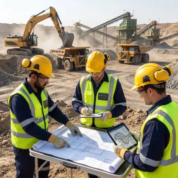 Mining project management consultants reviewing site plans