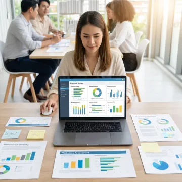 Behavioral assessment consultant analyzing workplace survey and performance data