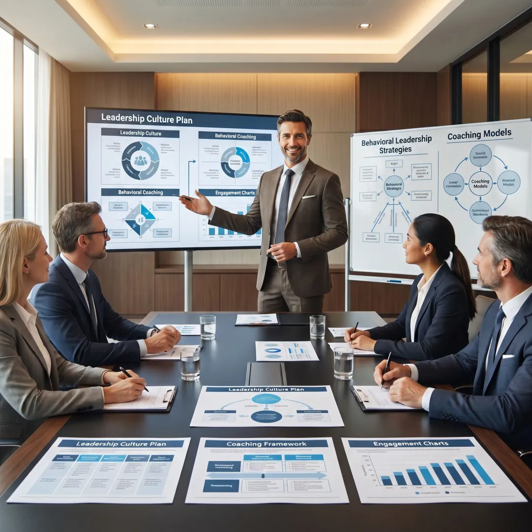 Consultant leading behavioral leadership strategy discussion