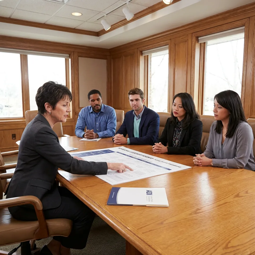 Consultant guiding executives through a leadership roadmap