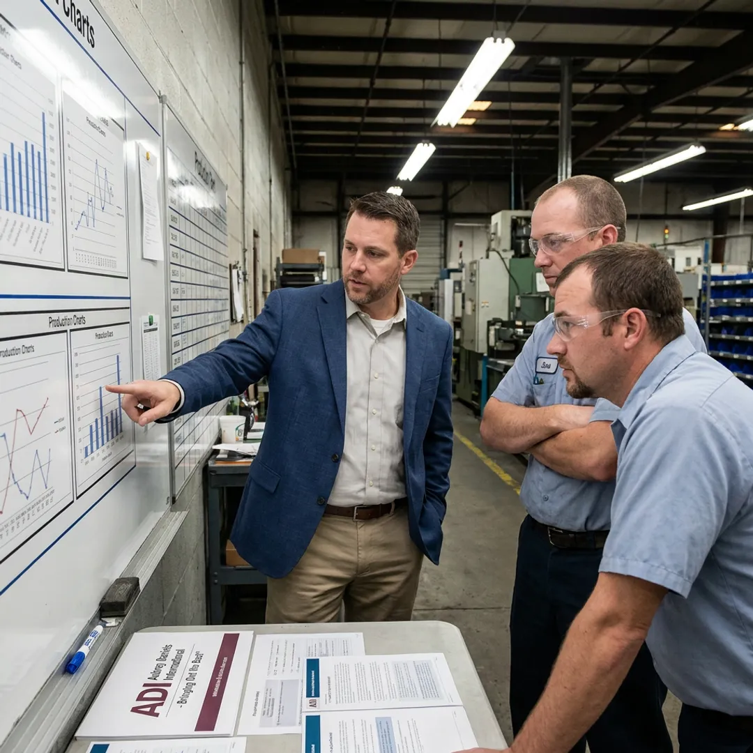 Consultant coaching manufacturing supervisors during leadership training