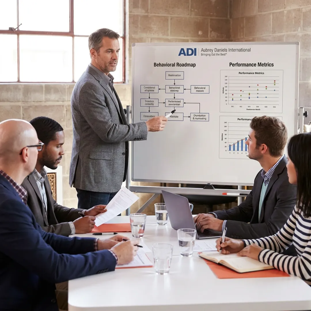 Leadership coach guiding senior executives through a behavioral roadmap