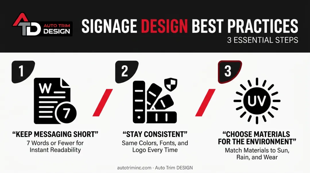 Three best practices for effective signage design infographic