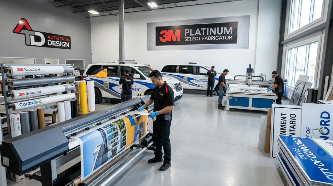 Auto Trim DESIGN fabrication facility producing 3M certified signage