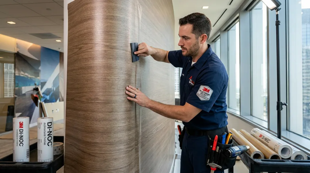 ATD certified installer applying branded architectural film finish on-site
