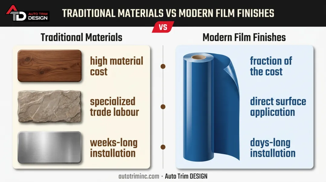 Traditional materials versus modern architectural film finishes comparison chart