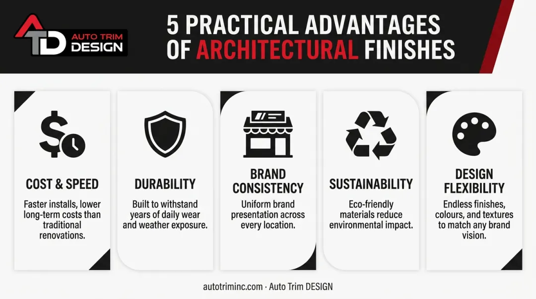 5 key advantages of architectural finishes over full renovation infographic