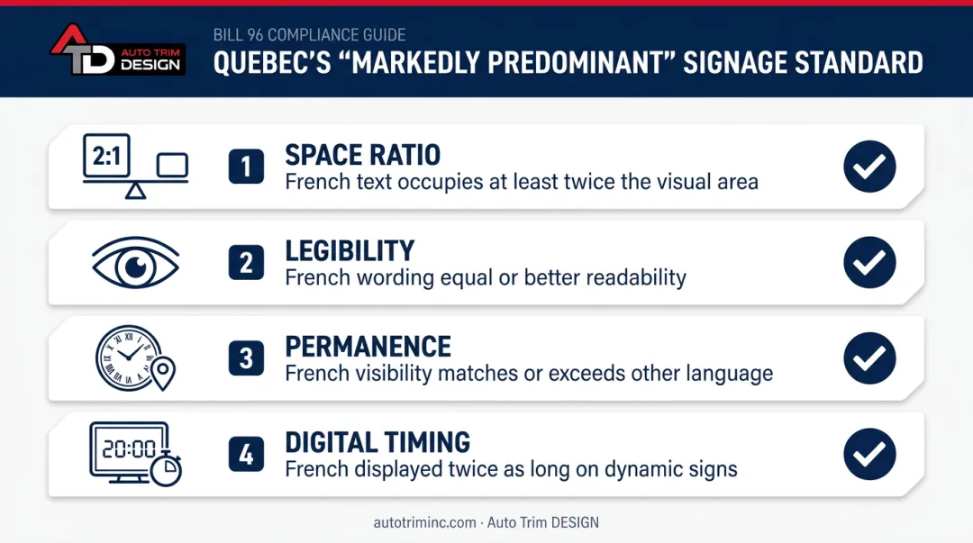 Quebec markedly predominant French signage standard four key requirements
