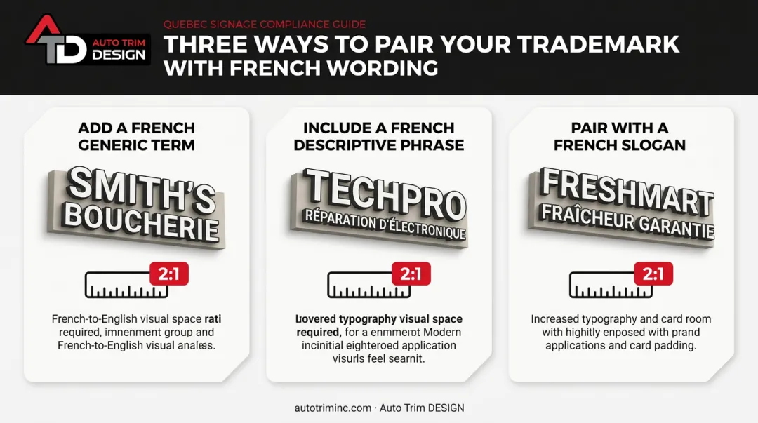 Three compliant options for pairing English trademarks with French signage wording