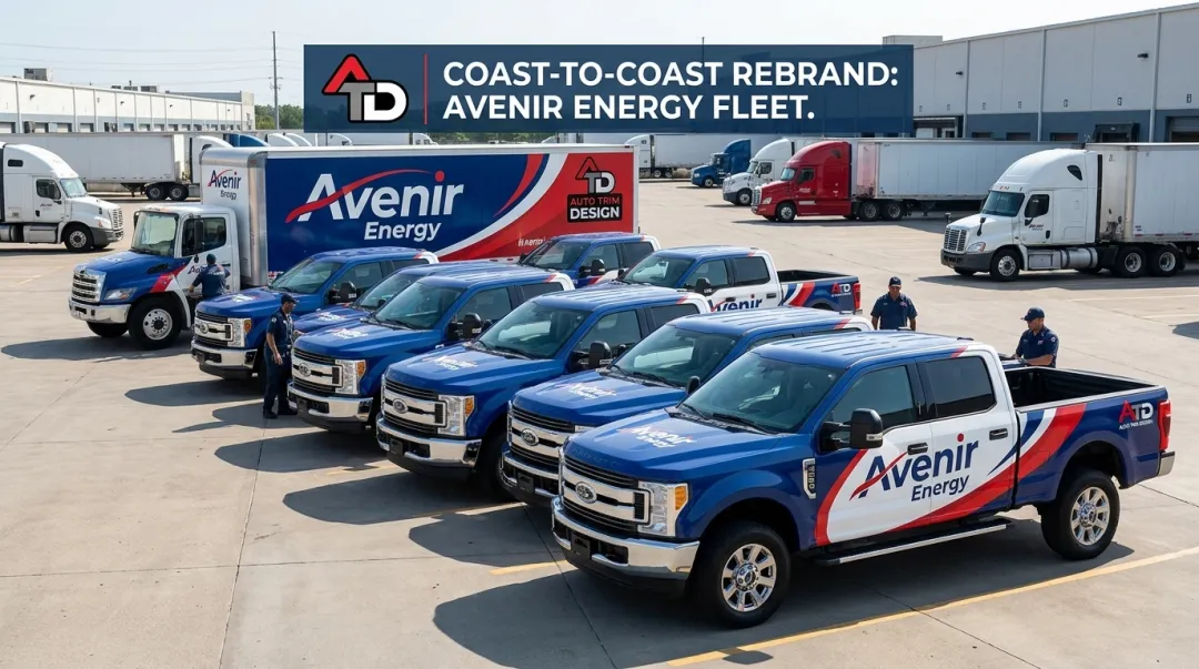 Avenir Energy branded fleet trucks from coast-to-coast vehicle wrap rebrand