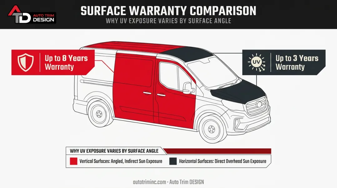 Vinyl wrap lifespan comparison vertical versus horizontal vehicle surfaces warranty