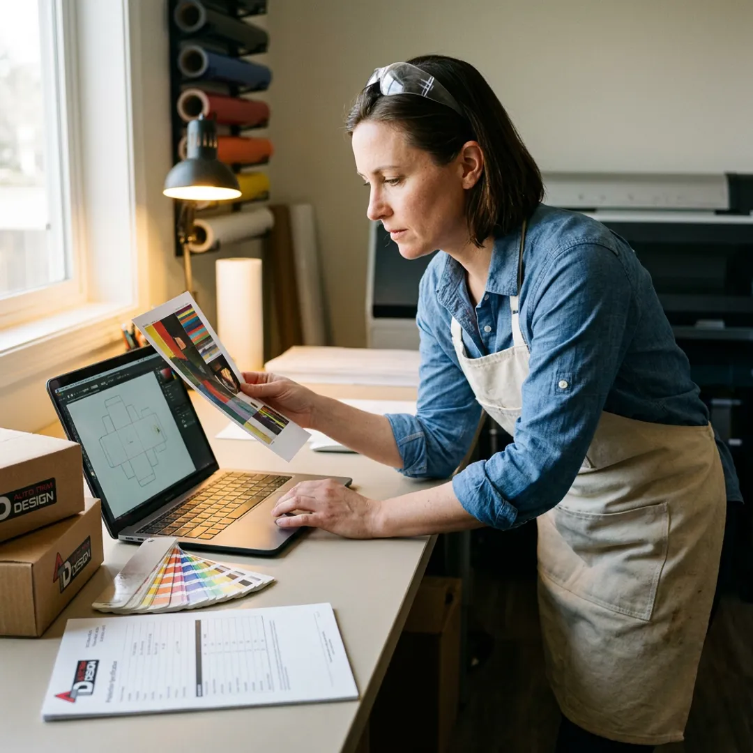 Designer reviewing a printed packaging box proof