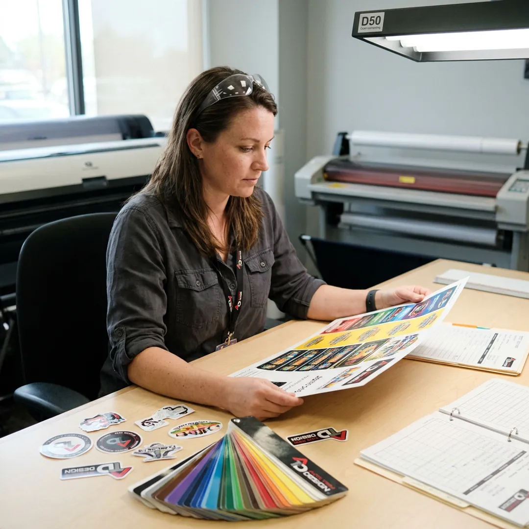Designer reviewing a custom label proof