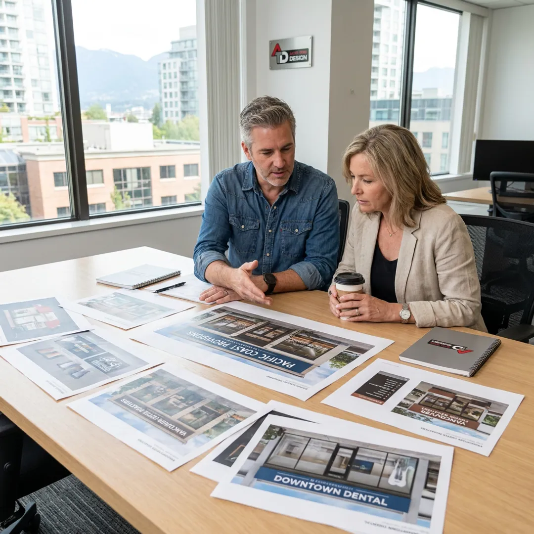 Designer reviewing custom signage plans