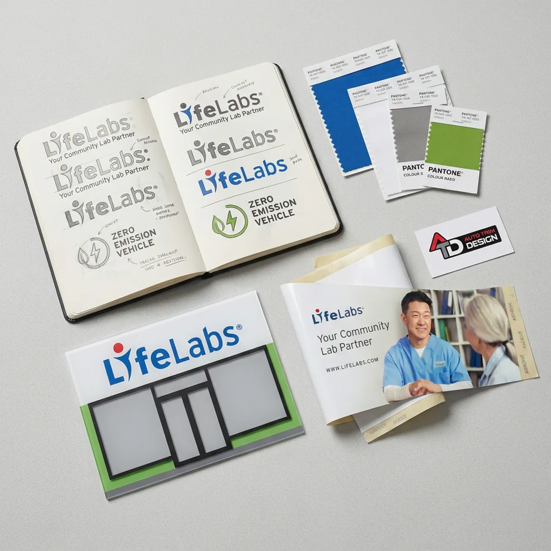 Brand identity materials with vehicle wrap designs