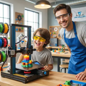Child watching their 3D printed model being created layer by layer