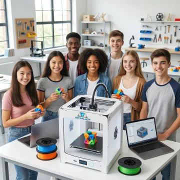 Students working on 3D printing projects in an after-school workshop