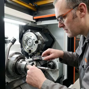 A.W. Miller engineer inspecting CNC machinery components during a preventative maintenance visit