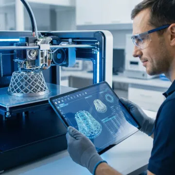 Industrial 3D printer producing a custom metal component for manufacturing