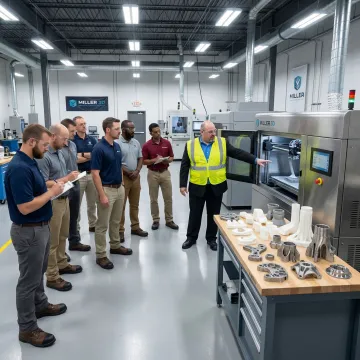 Team of engineers completing a hands-on 3D printing training exercise