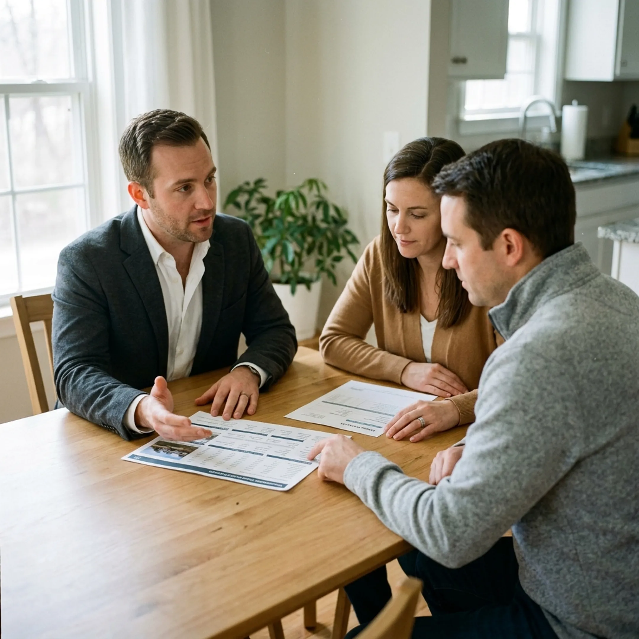 Property owners discussing home-selling options