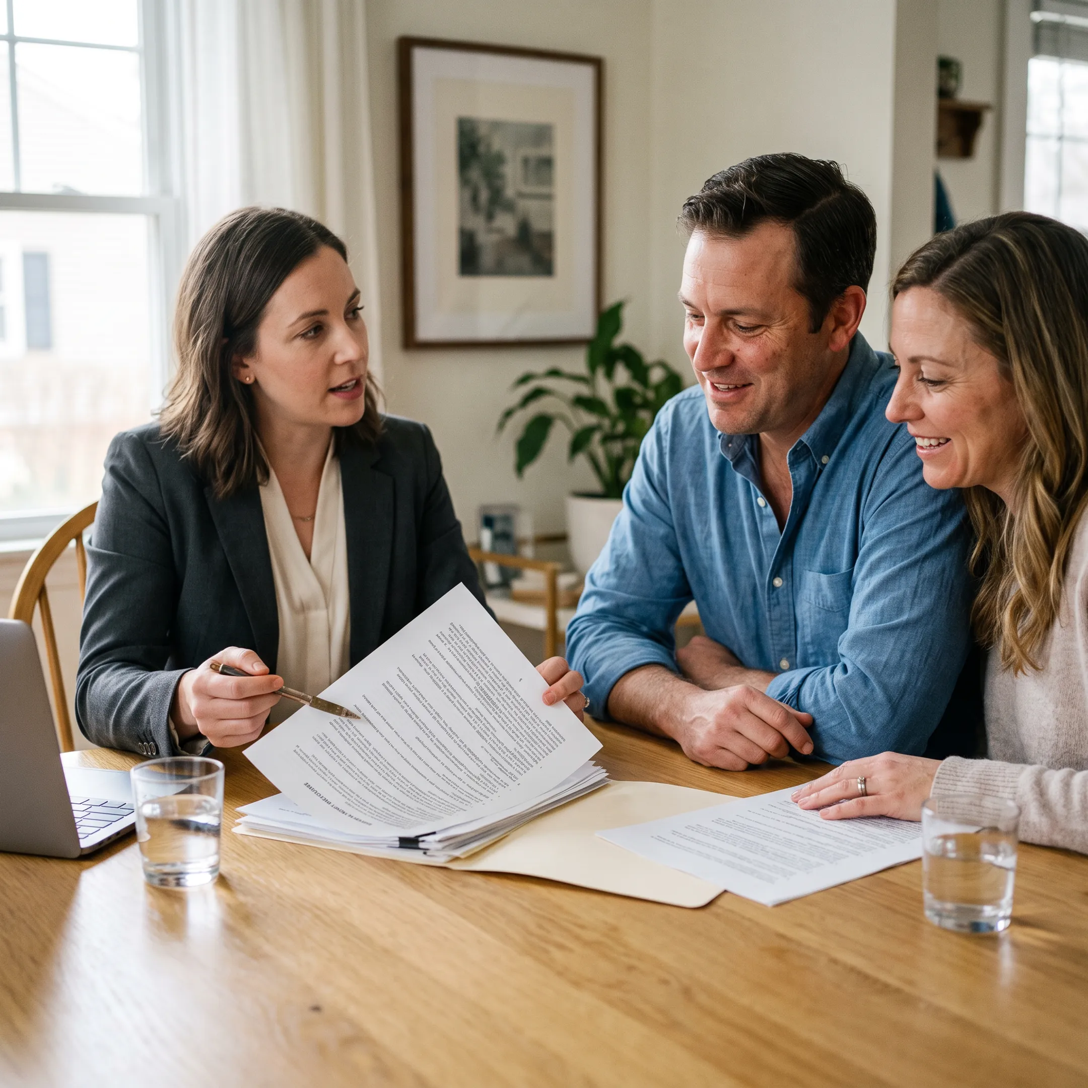 Home sellers reviewing a property sale