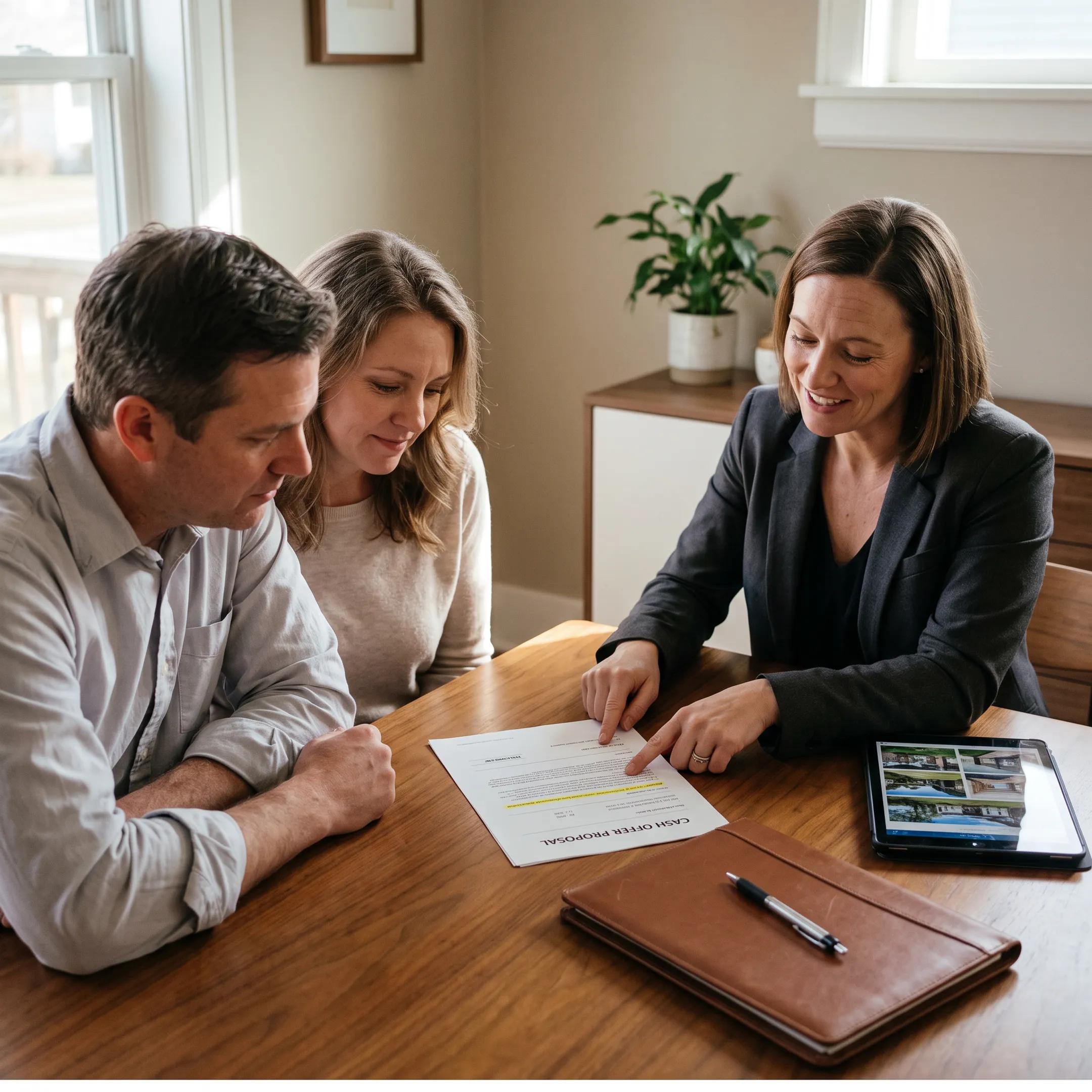 Homeowners reviewing a cash offer