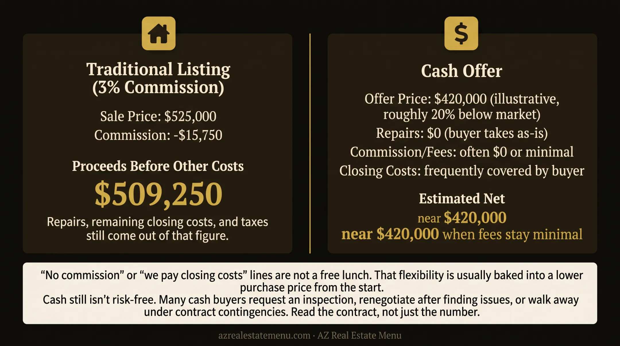 Traditional listing versus cash offer net proceeds comparison chart