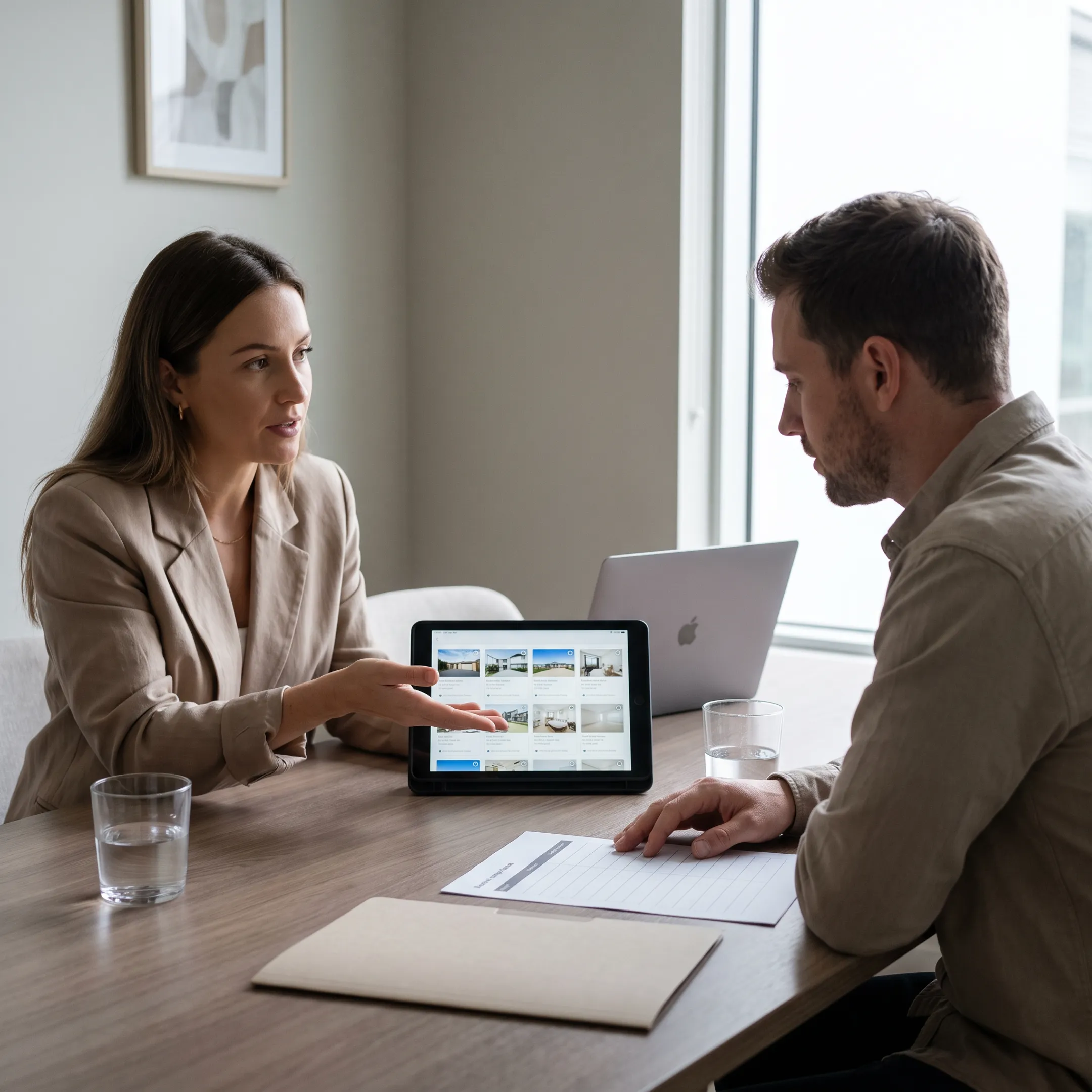 Real estate professional discussing an MLS home listing with a seller