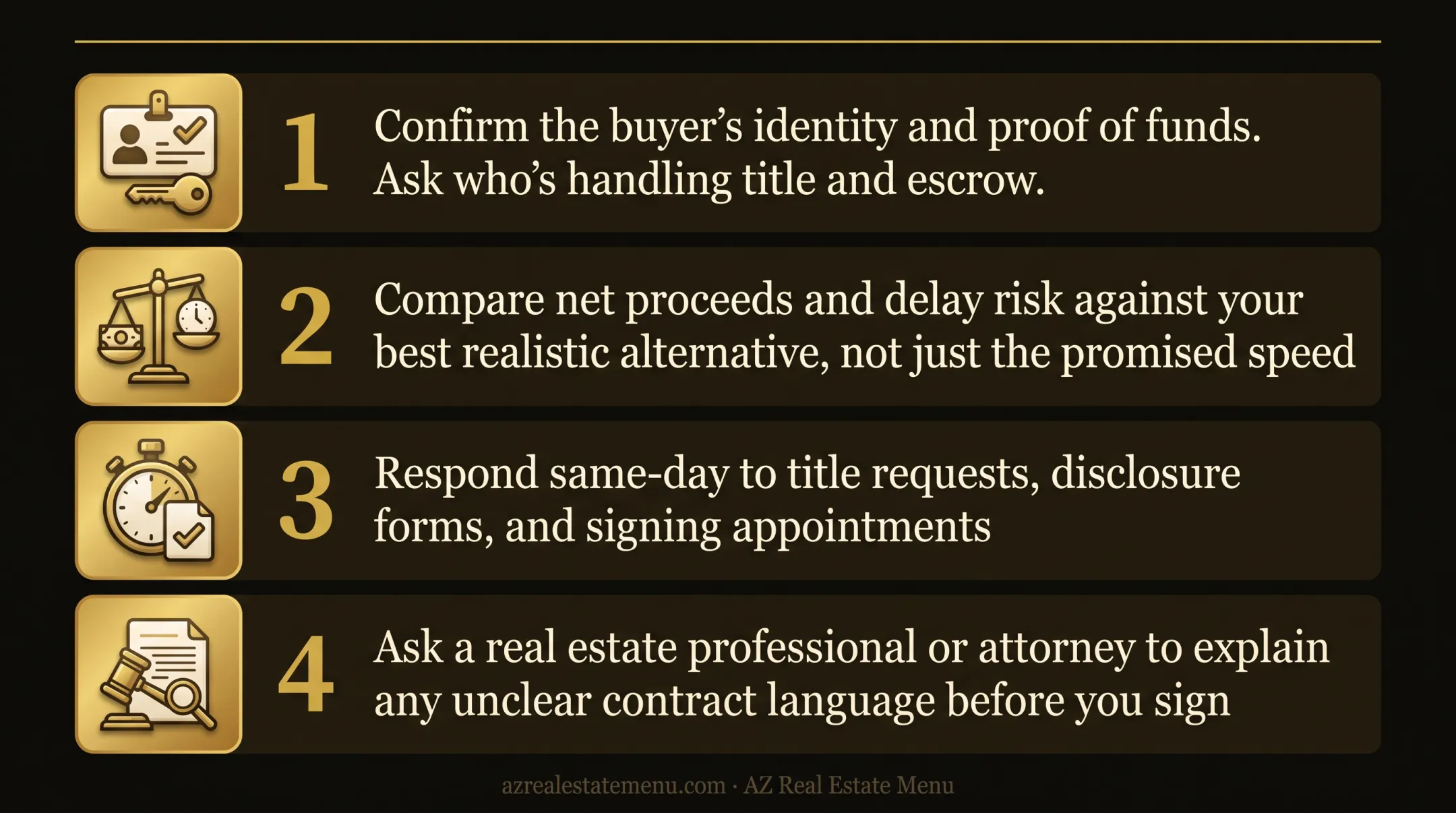 Four-step house sale process for achieving a seven-day closing