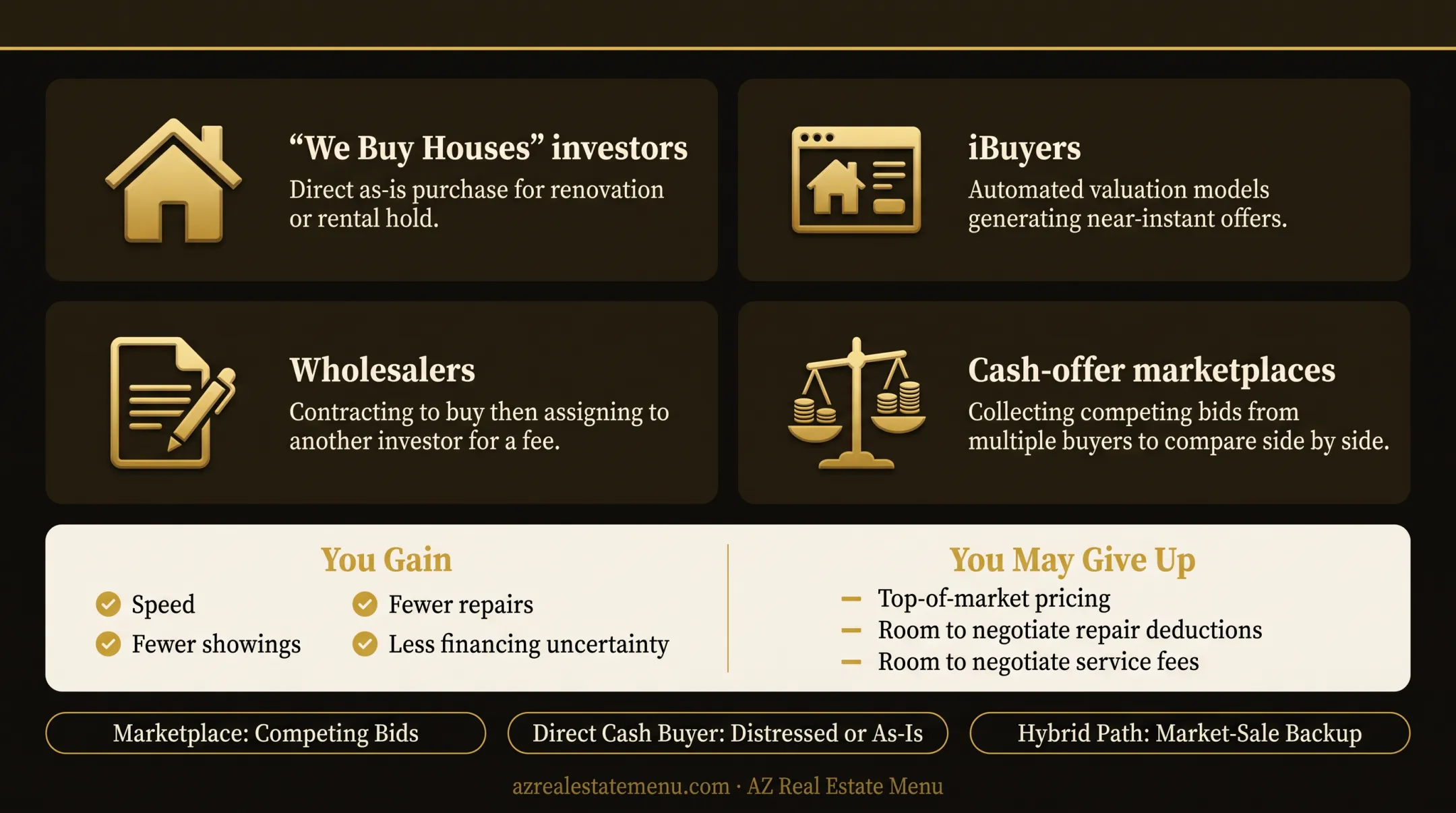 Four cash home buyer models and seller situations comparison