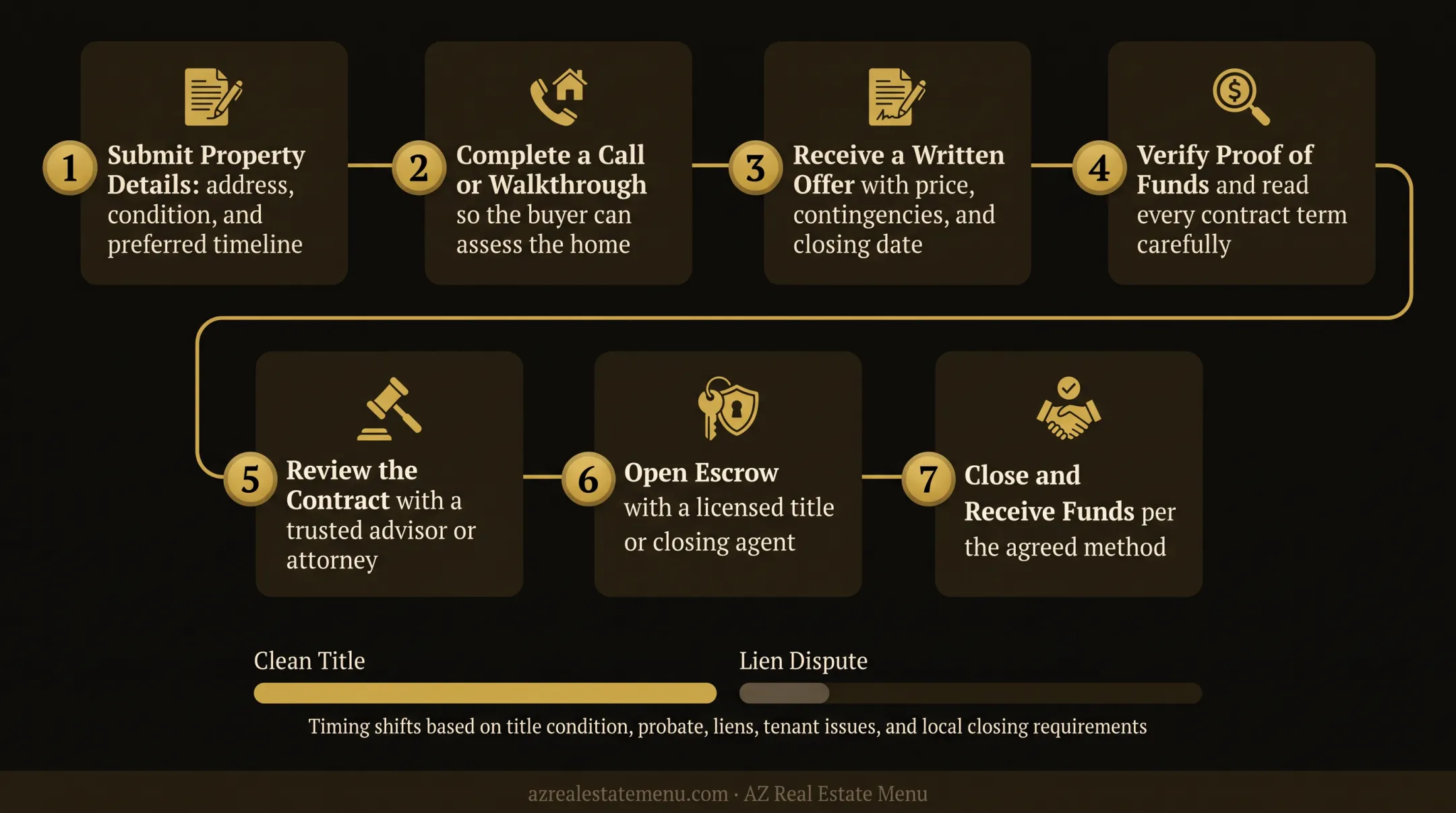 Seven-step cash home sale process from first contact to closing