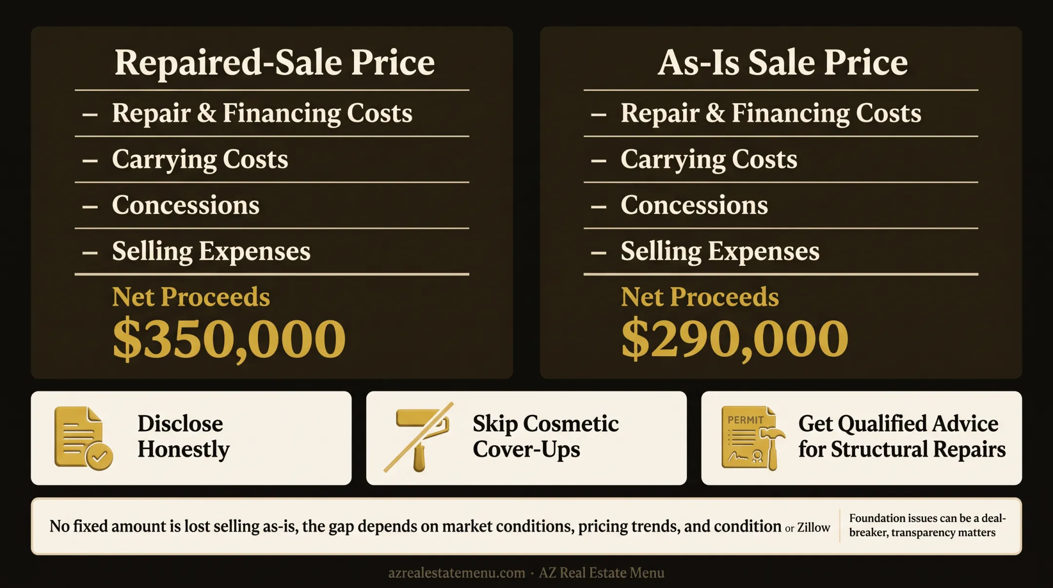 Repair-first versus as-is home sale net proceeds comparison