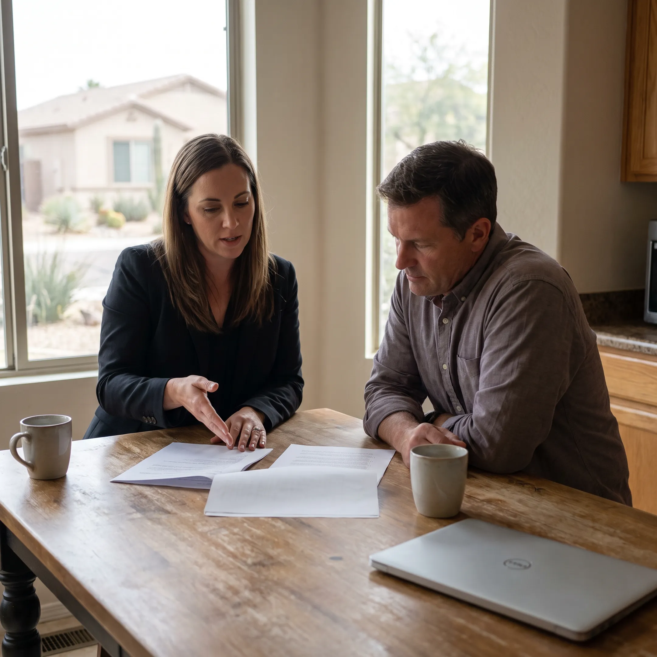 Homeowner comparing cash offer options with an Arizona real estate advisor