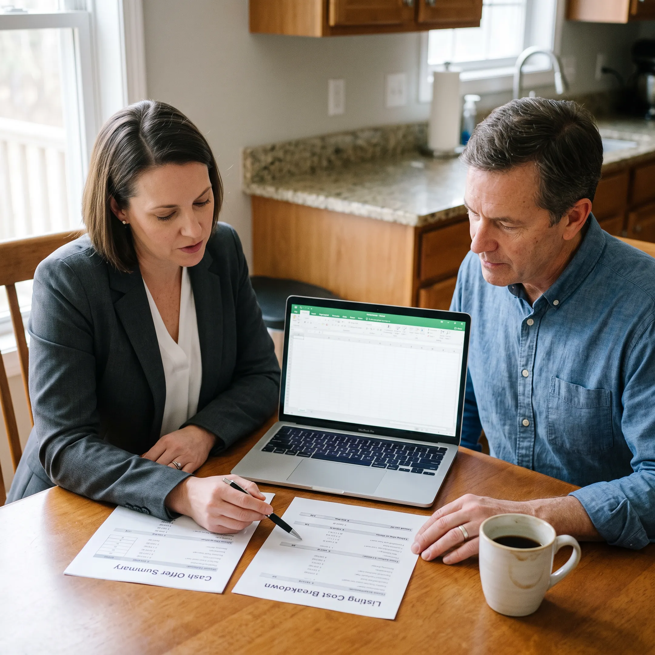 Real estate advisor explaining cash offer choices to an Arizona homeowner