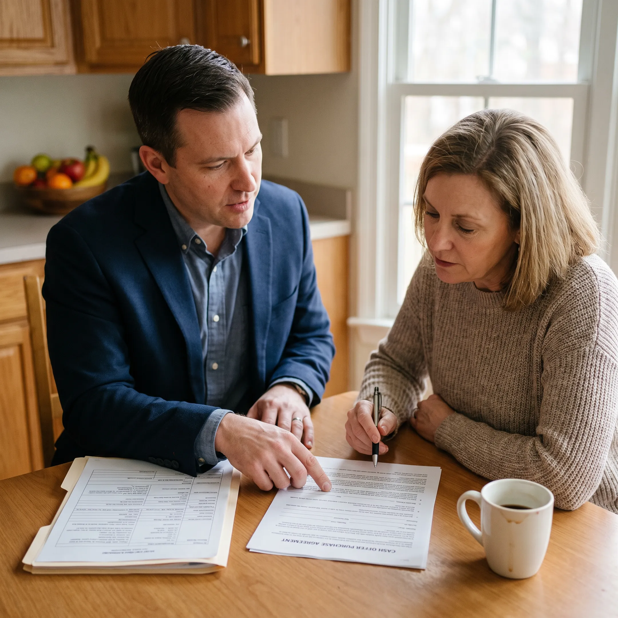 Homeowner reviewing a cash offer for a residential property