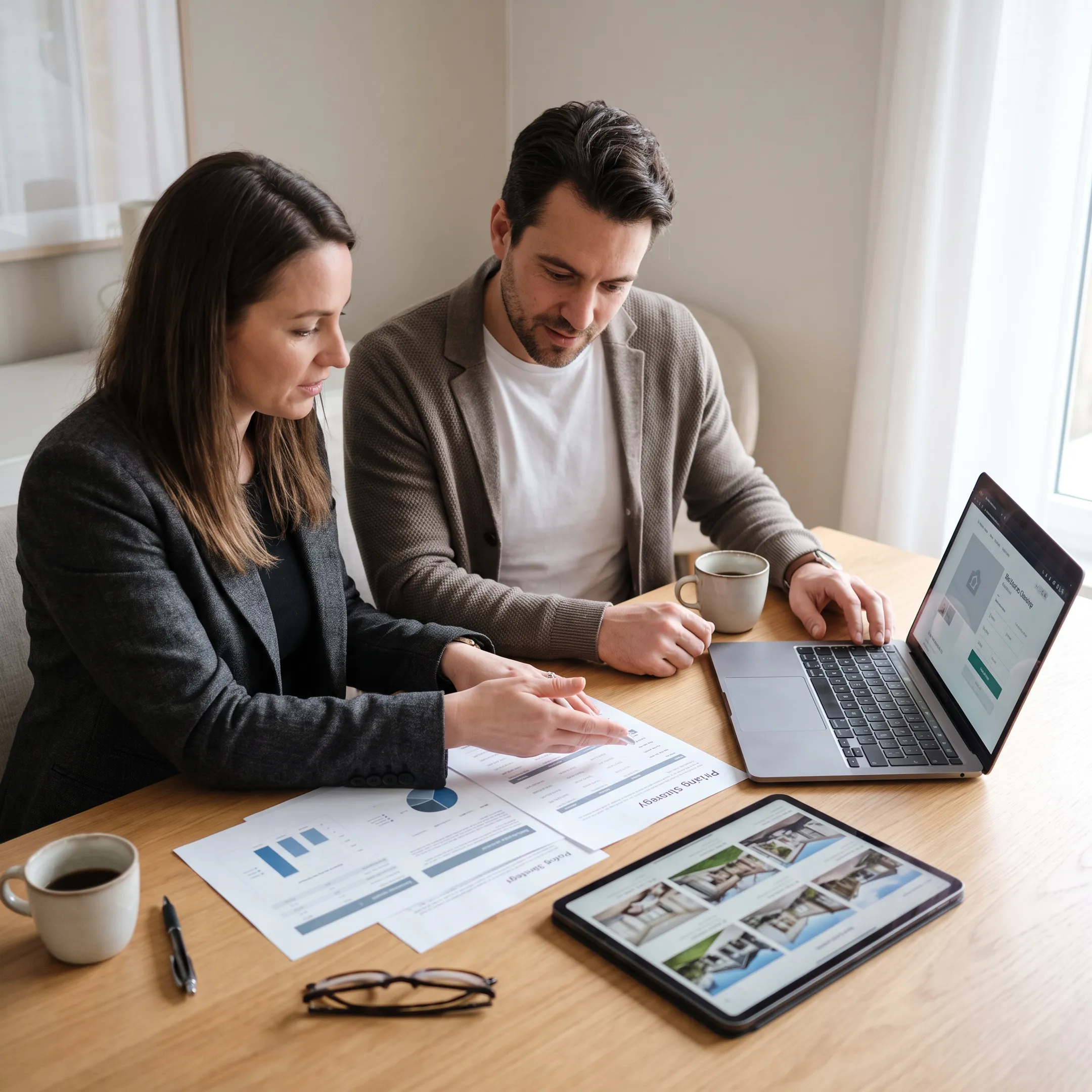 Seller and real estate advisor discussing an MLS marketing plan