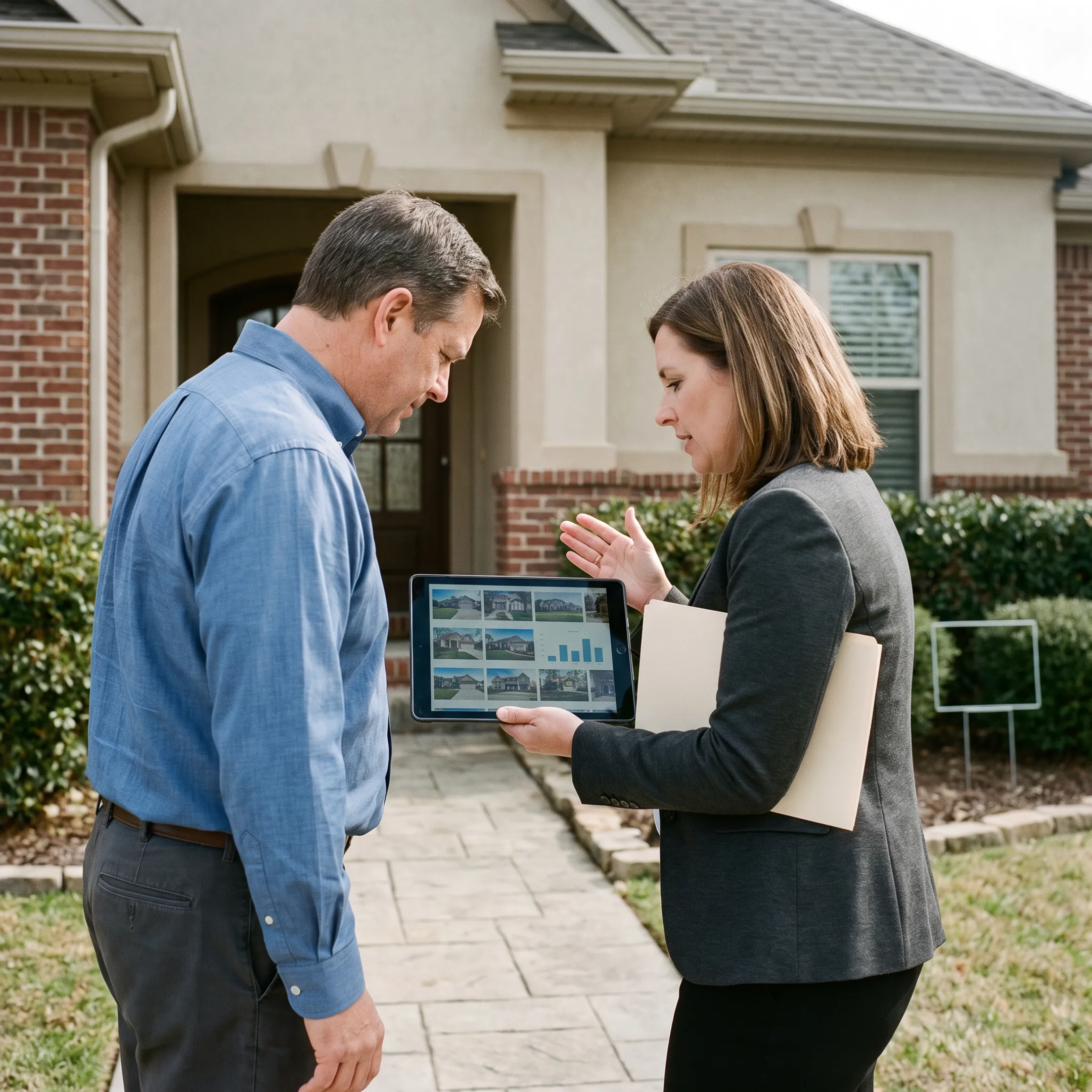 Home seller discussing flat-fee MLS marketing with a broker
