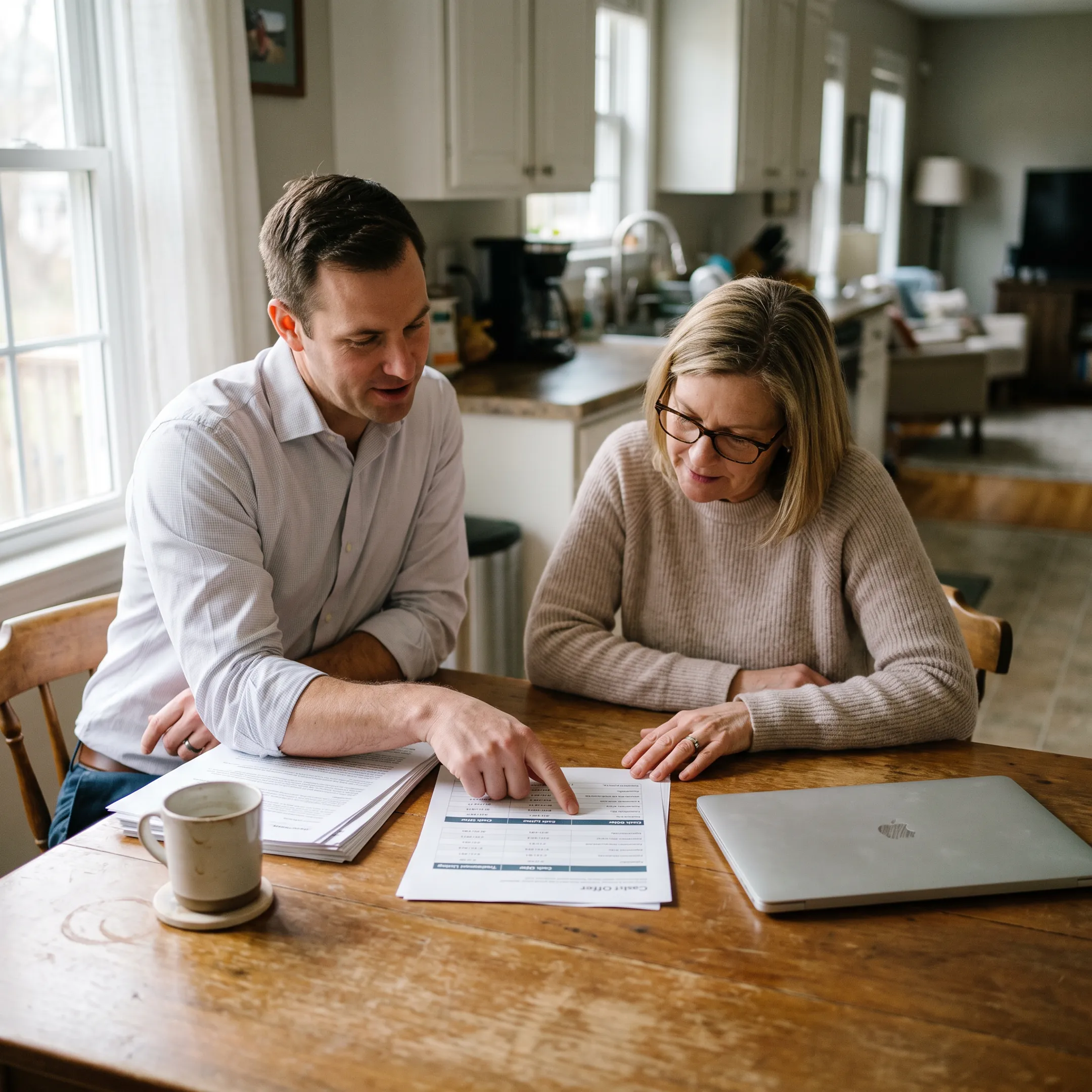 Real estate agent explaining home selling options to a homeowner