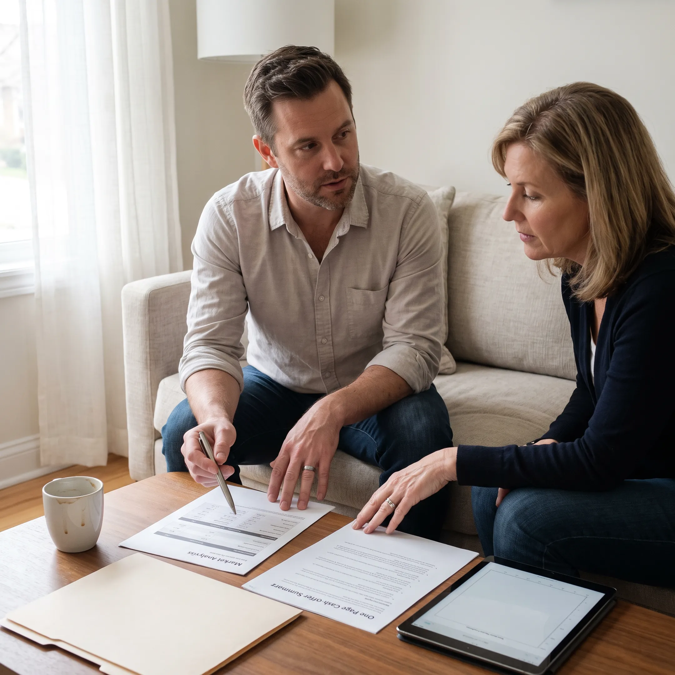Real estate advisor explaining cash sale options to a Tempe homeowner